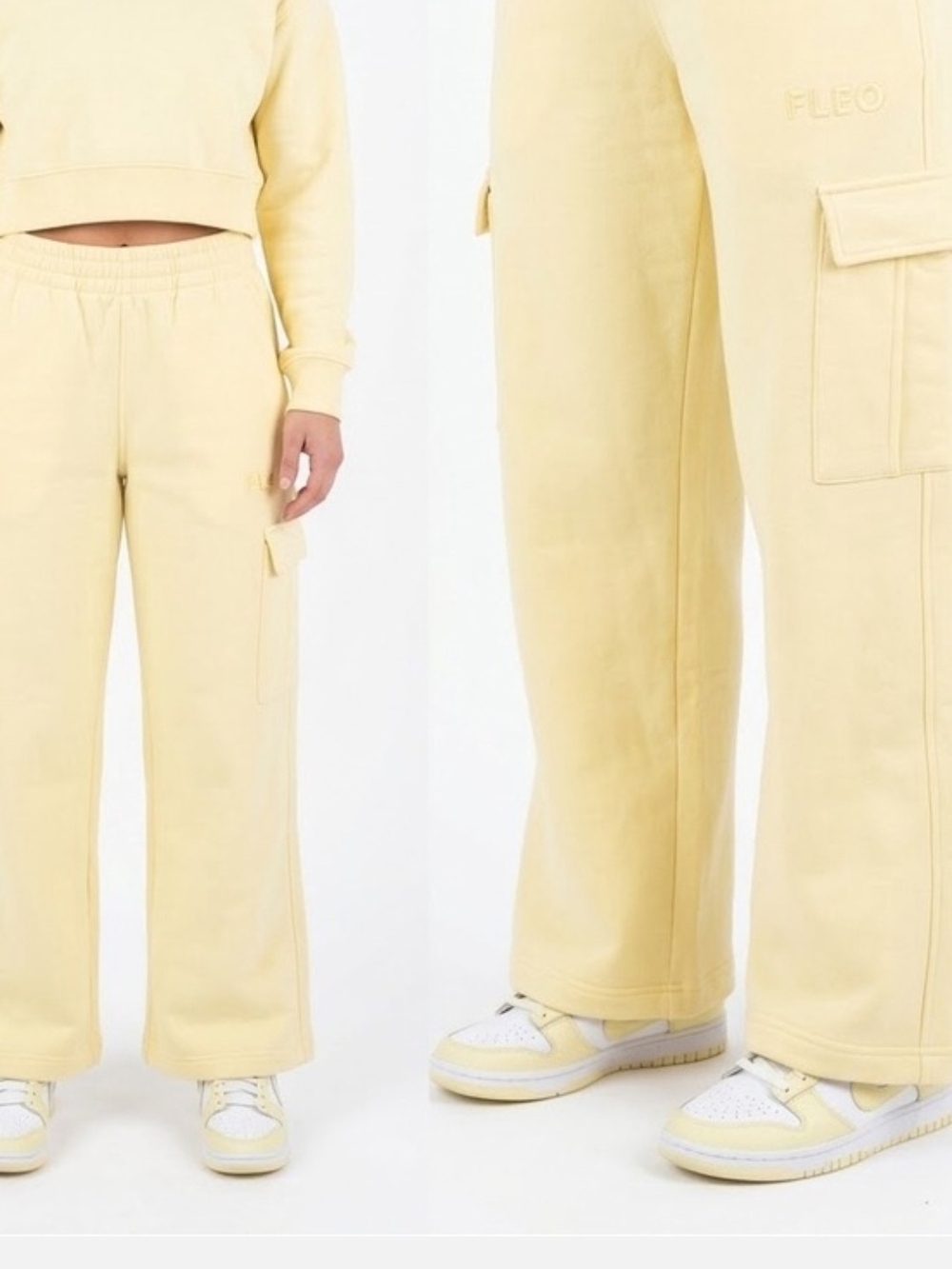 BNWT-Fleo Pale Yellow Wide-Leg Cargo Sweatpants- Size M